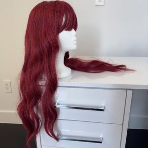 Long Red Curly Synthetic Wig with Bangs